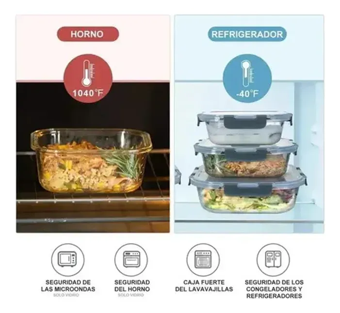 12 Contenedores Tapers Tuppers Vidrio Herméticos Cocina - Imagen 7