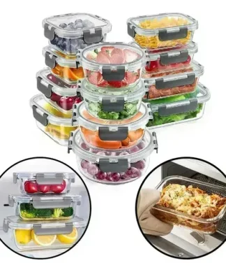12 Contenedores Tapers Tuppers Vidrio Herméticos Cocina