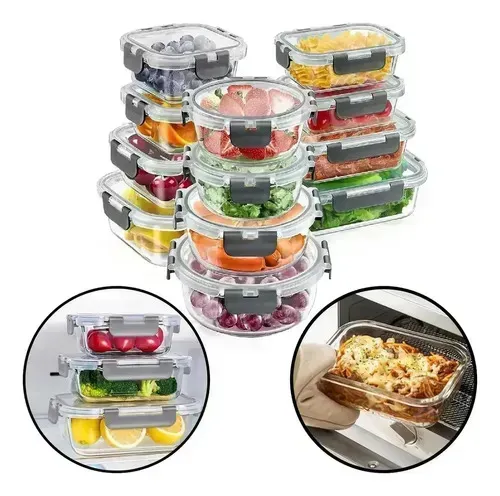 12 Contenedores Tapers Tuppers Vidrio Herméticos Cocina