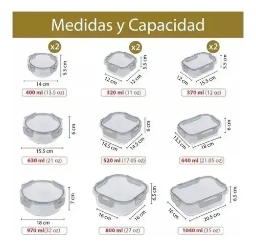 12 Contenedores Tapers Tuppers Vidrio Herméticos Cocina - Imagen 5